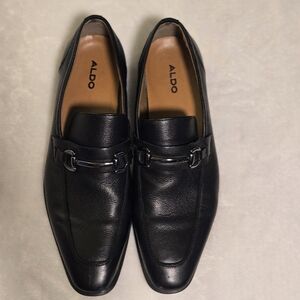 Aldo Leather Loafers Size 8 Black Slip On Excellent Condition